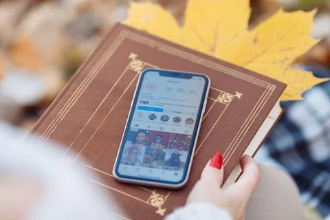The Instagram page is open on the iPhone 11 Stock Photos