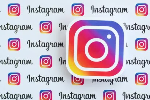 Instagram pattern printed on paper with small instagram logos and inscription Stock Photos