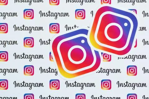 Instagram pattern printed on paper with small instagram logos and inscription Stock Photos