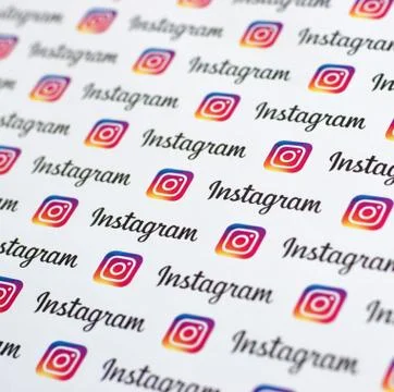 Instagram pattern printed on paper with small instagram logos and inscription Stock Photos