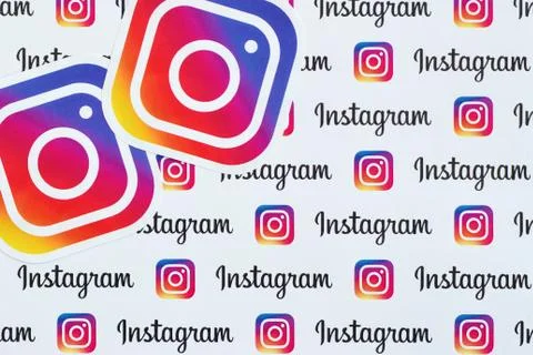Instagram pattern printed on paper with small instagram logos and inscription Stock Photos