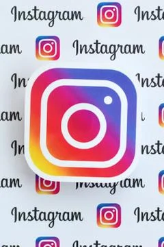 Instagram pattern printed on paper with small instagram logos and inscription Stock Photos