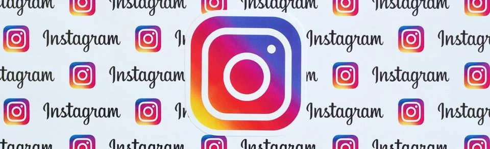 Instagram pattern printed on paper with small instagram logos and inscription Stock Photos