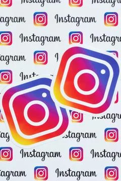 Instagram pattern printed on paper with small instagram logos and inscription Stock Photos