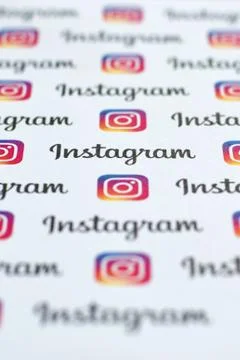 Instagram pattern printed on paper with small instagram logos and inscription Stock Photos