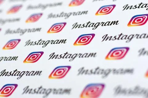 Instagram pattern printed on paper with small instagram logos and inscription Stock Photos