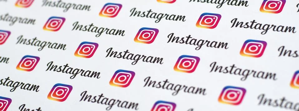 Instagram pattern printed on paper with small instagram logos and inscription Stock Photos