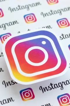 Instagram pattern printed on paper with small instagram logos and inscription Stock Photos
