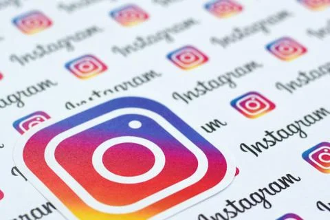 Instagram pattern printed on paper with small instagram logos and inscription Stock Photos