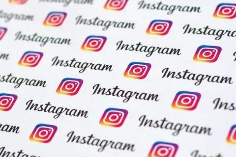 Instagram pattern printed on paper with small instagram logos and inscription Stock Photos