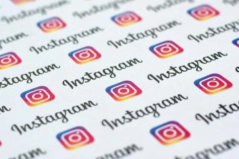 Instagram pattern printed on paper with small instagram logos and inscription Stock Photos