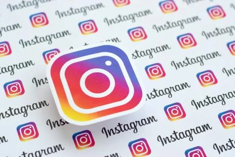 Instagram pattern printed on paper with small instagram logos and inscription Stock Photos