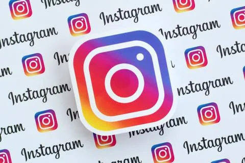 Instagram pattern printed on paper with small instagram logos and inscription Stock Photos