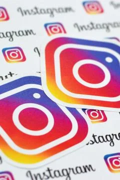 Instagram pattern printed on paper with small instagram logos and inscription Stock Photos