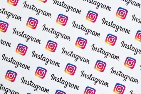 Instagram pattern printed on paper with small instagram logos and inscription Stock Photos