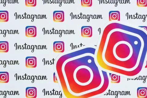 Instagram pattern printed on paper with small instagram logos and inscription Stock Photos