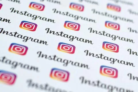 Instagram pattern printed on paper with small instagram logos and inscription Stock Photos