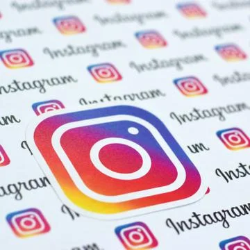 Instagram pattern printed on paper with small instagram logos and inscription Stock Photos