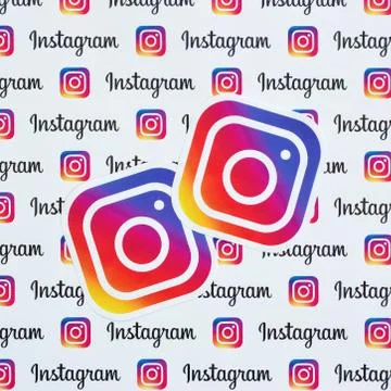 Instagram pattern printed on paper with small instagram logos and inscription Stock Photos
