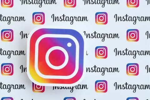 Instagram pattern printed on paper with small instagram logos and inscription Stock Photos