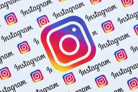 Instagram pattern printed on paper with small instagram logos and inscription Stock Photos