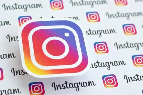 Instagram pattern printed on paper with small instagram logos and inscription Stock Photos