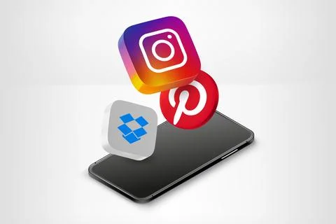 Instagram, Pinterest, Dropbox mobile application buttons with smartphone. V.. Stock-Illustration