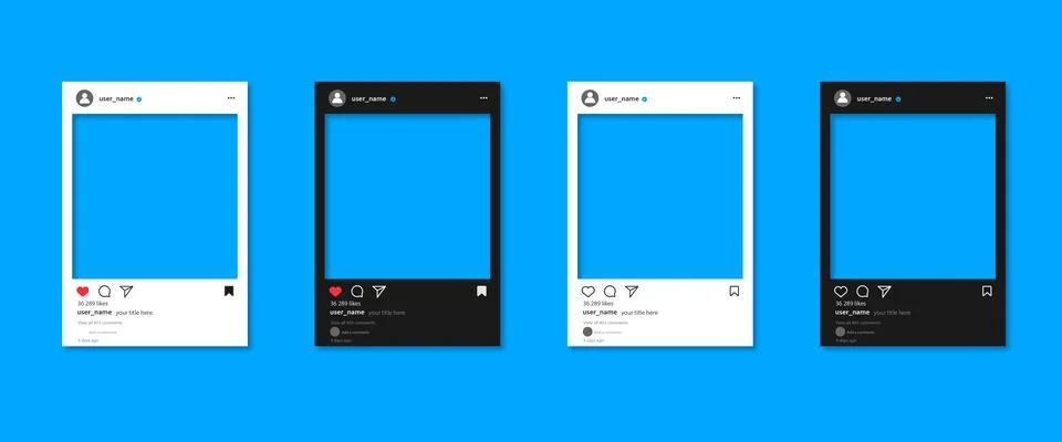 Instagram post feed frame mockup template in light mode and dark mode, instagram Stock Illustration