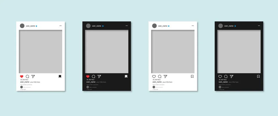 Instagram post frame mockup template design vector in light mode and dark mode Stock Illustration