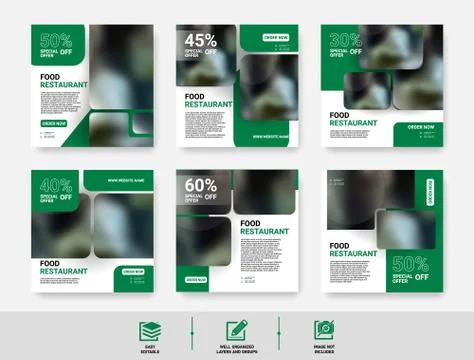 Instagram posts collection template for restaurants Illustrazione stock