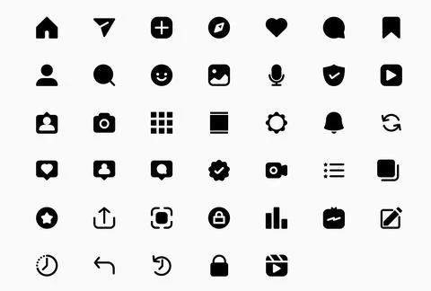 Instagram Solid Icon Vector set, Instagram User Interface Icons collection Stock Illustration