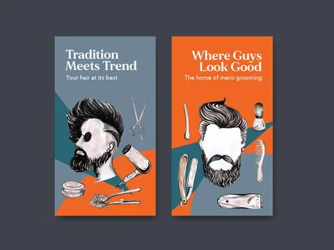 Instagram template with barber concept design for social media and online mar Stock Illustration