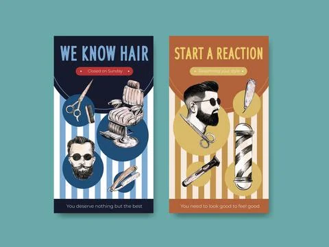 Instagram template with barber concept design for social media and online mar Stock Illustration