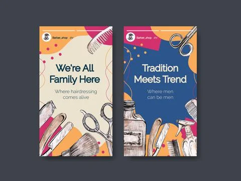Instagram template with barber concept design for social media and online mar Stock Illustration