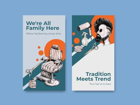 Instagram template with barber concept design for social media and online mar Illustrazione stock