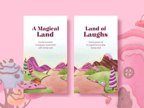 Instagram template with candy land concept design watercolor illustration Stock Illustration