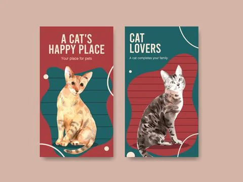 Instagram template design with cute cat for social media and online community Stock Illustration