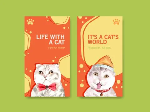 Instagram template design with cute cat for social media and online community Stock Illustration