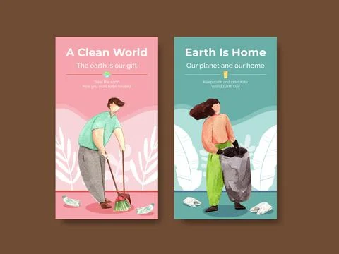 Instagram template with Earth day  concept design for social media and commun Illustrazione stock