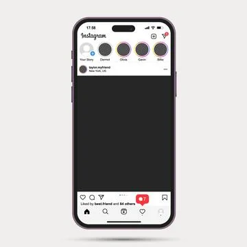 Instagram template in iPhone 14 Pro Max Deep Purple color. Smartphone device Stock Illustration