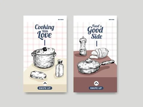 Instagram template with kitchen appliances concept design for social media ve Stock Illustration