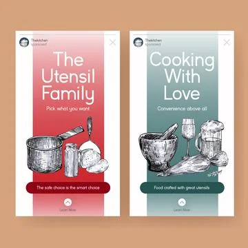 Instagram template with kitchen appliances concept design for social media ve Stock Illustration