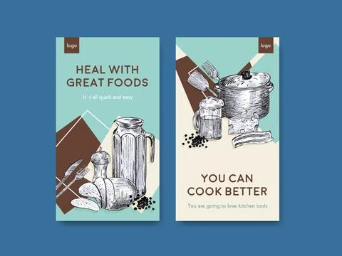 Instagram template with kitchen appliances concept design for social media ve Stock Illustration
