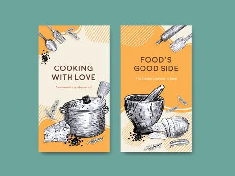 Instagram template with kitchen appliances concept design for social media ve Stock Illustration