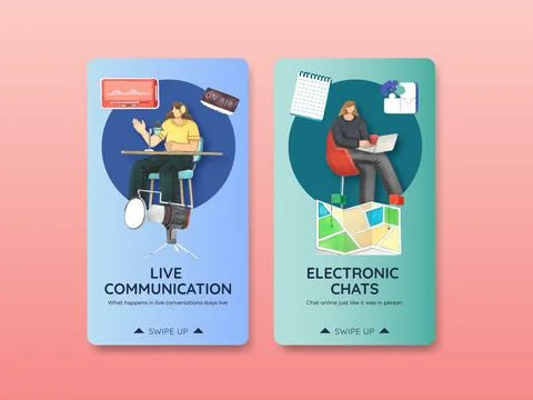 Instagram template with live conversation concept ,watercolor style Stock Illustration