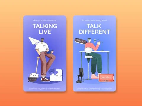 Instagram template with live conversation concept ,watercolor style Stock Illustration