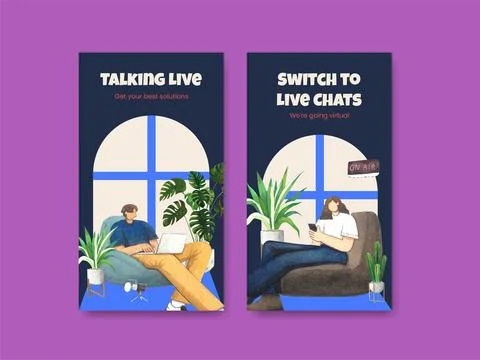 Instagram template with live conversation concept ,watercolor style Stock Illustration