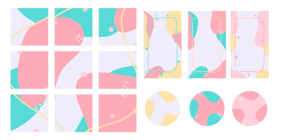 Instagram template for nine posts, three stories and highlights. Stock Illustration