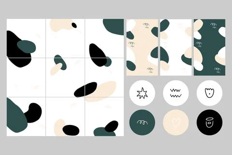 Instagram template for nine posts, three stories and six highlights. Stock Illustration