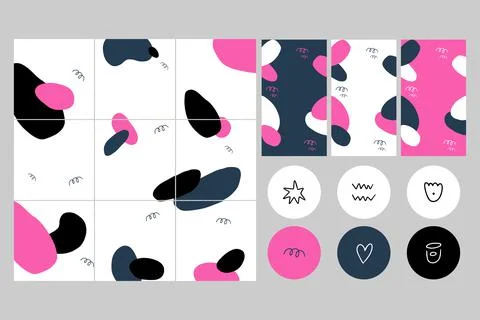 Instagram template for nine posts, three stories and six highlights. Stock Illustration